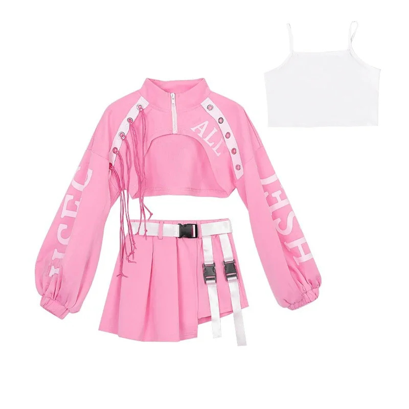 Costumi bambini passerella spettacolo abiti da palcoscenico nuovi bambini abbigliamento Hip Hop rosa bella tuta da ballo di strada ragazze autunno Jazz