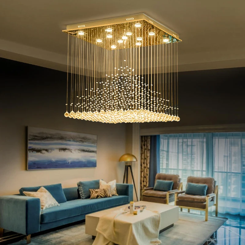 

Modern Luxury K9 Crystal Chandelier for Ball Square Lighting Fixture Raindrop Curtain Glass Pendant Lamp Indoor Lighting Fixture