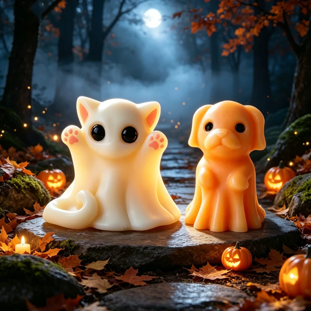 Halloween Ghost Cat and Dog Silicone Candle Mold DIY Ghost Animal Shape Scented Candle Plaster Mold Candle Making Supplies
