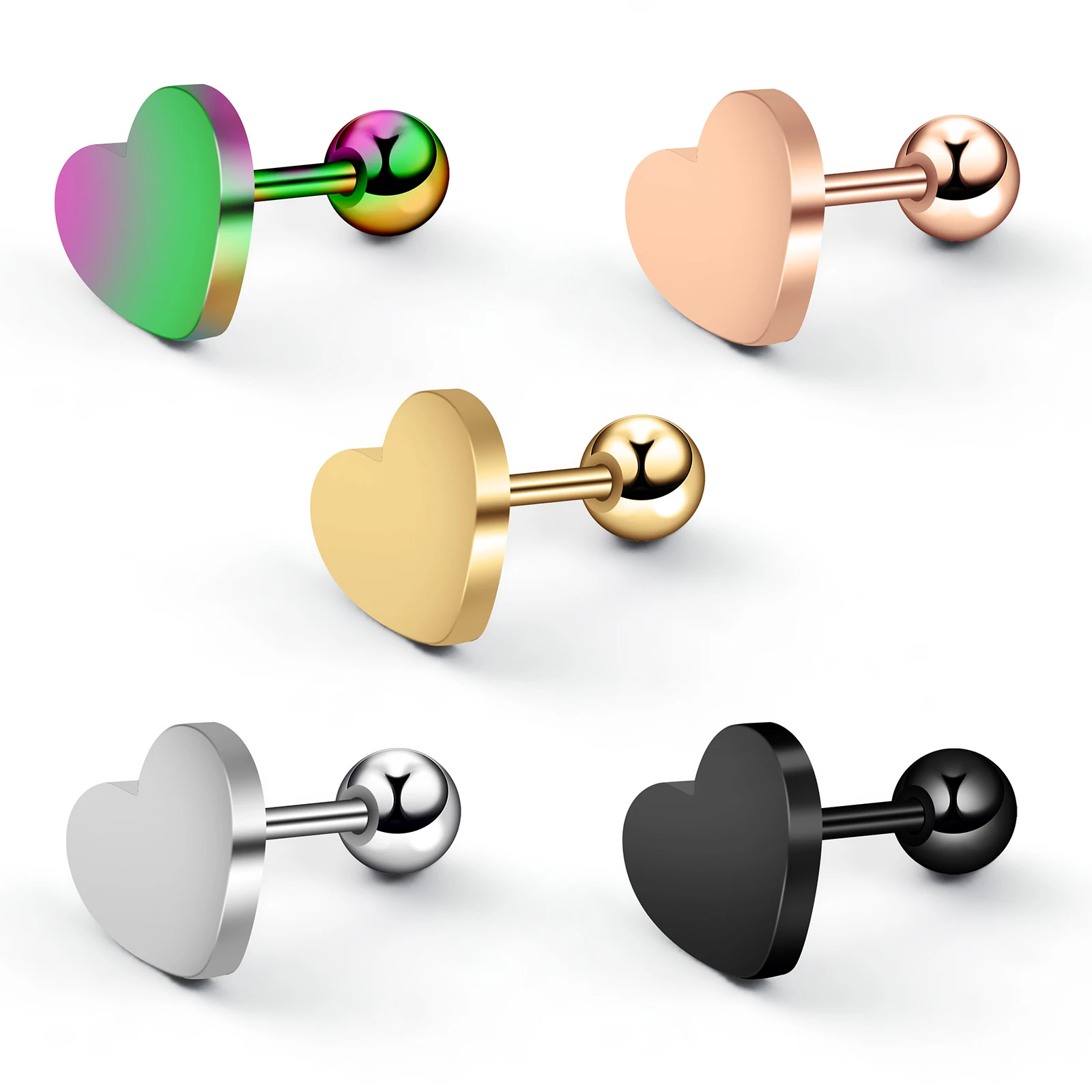 1pc Helix Piercing Rose Gold Ear Bone Nail Stainless Steel Body Jewelry Lovely Heart Stud Earrings Tragus Cartilagem