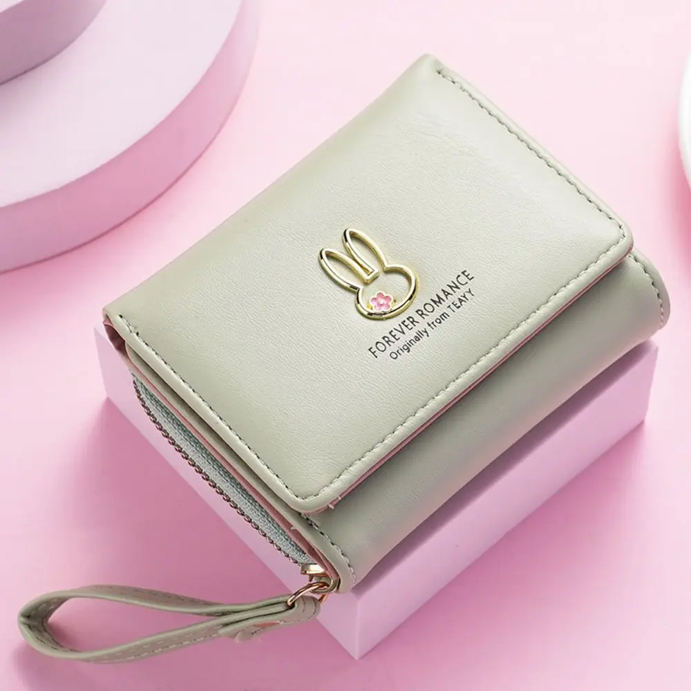 

Portable Korean Style Women's Wallet Solid color Multi-Function Three-fold Wallet PU Leather Handheld Short Purse Girl