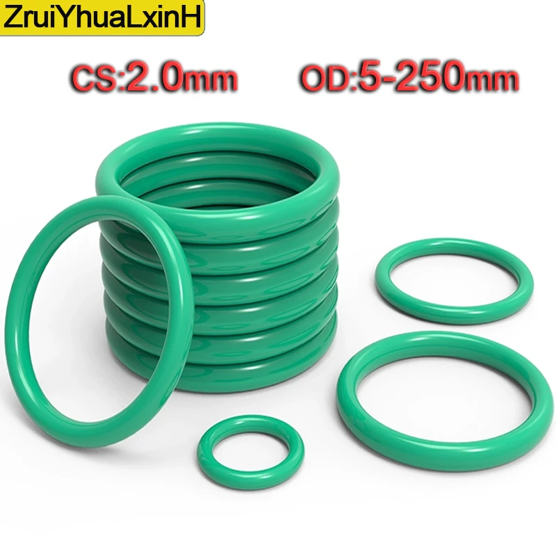 

FKM Green Fluorine Rubber O-Ring OD5-250mm, CS2.0mm.Premium Sealing Gasket. Oil Resistant, Acid&Alkali Resistant&HT Resistant