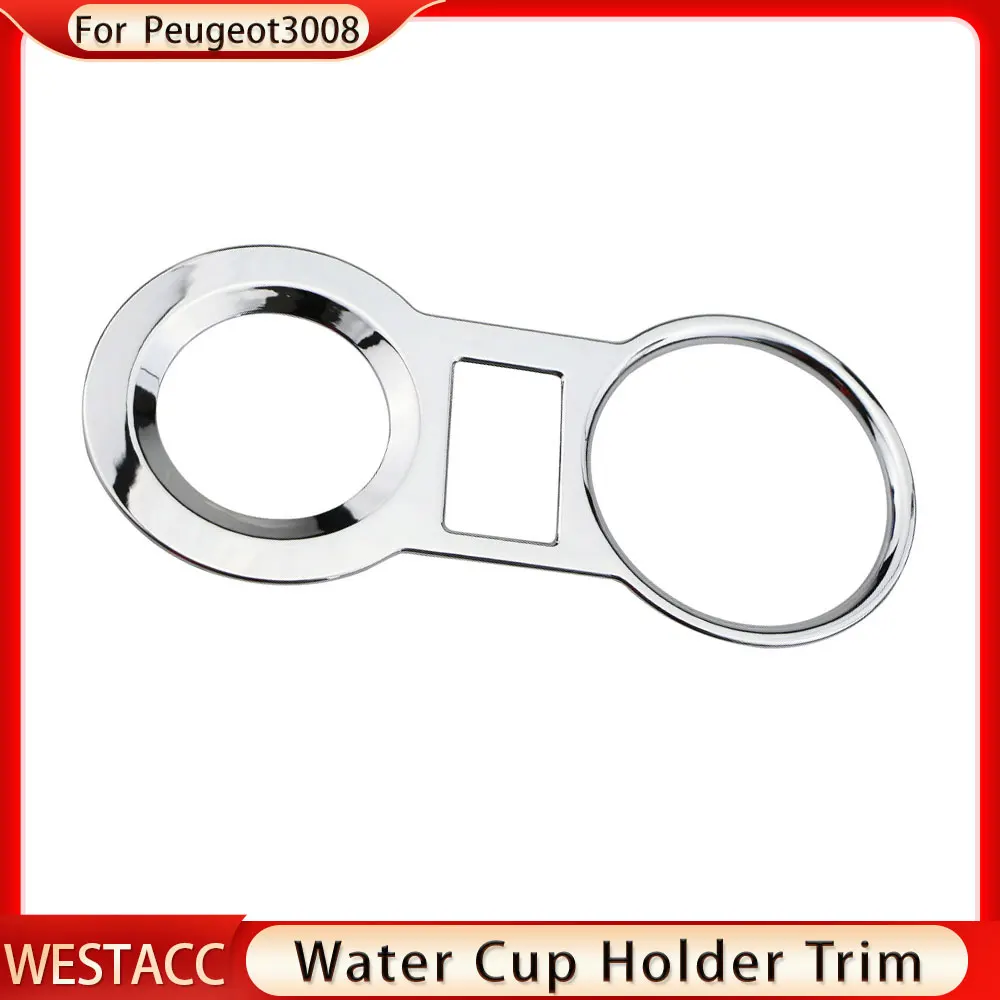 Chrome Car Water Cup Holder Cover Decoration Sticker Trim for Peugeot 3008 2014 2015 2016 2017 2018 LHD Interior Accessories