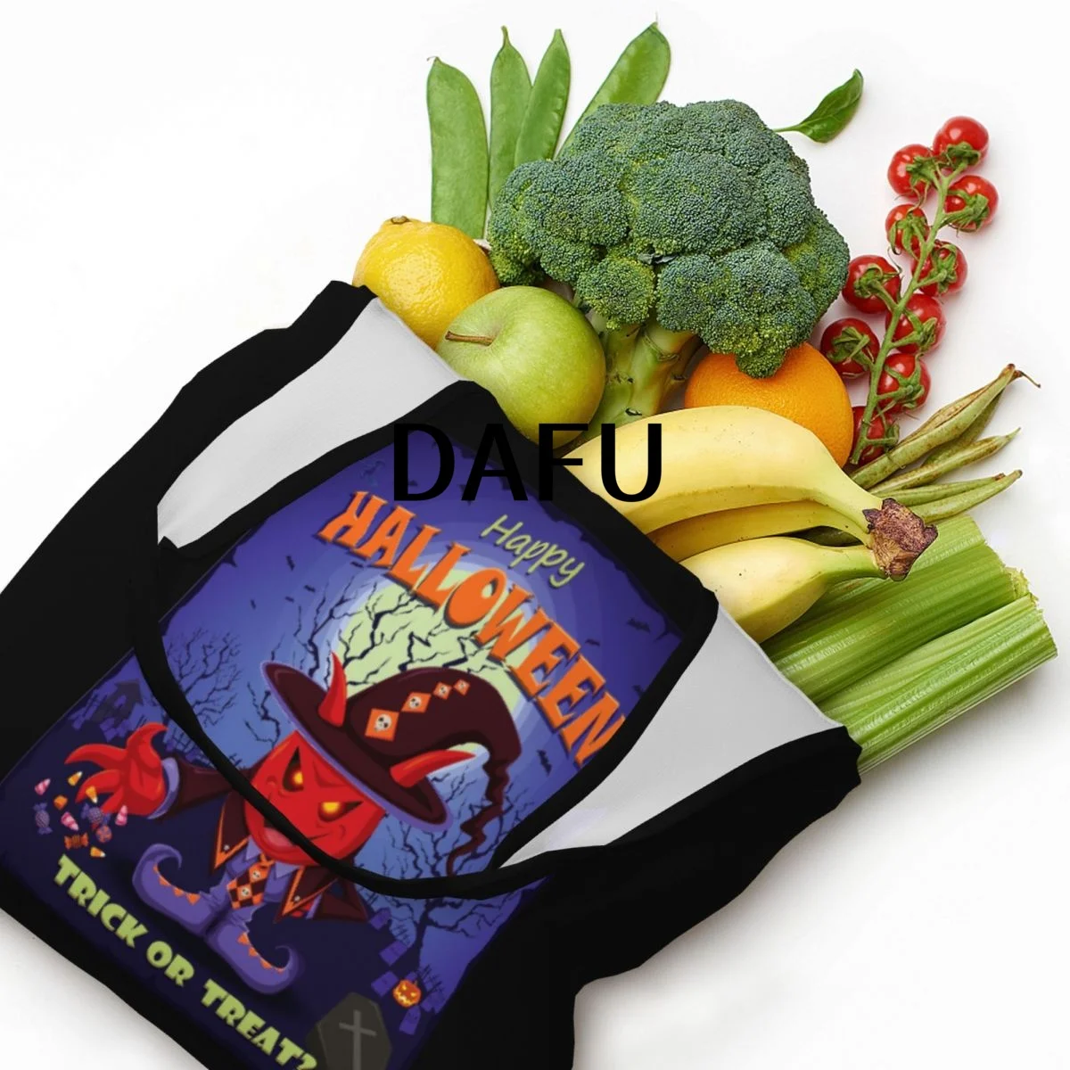 Happy Halloween Funny Halloween Print Cotton Tote Bag - Casual Commuter Shoulder Bag for Work Grocery Shopping Trick or Treat