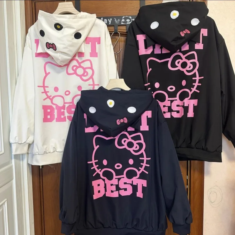 New 3D Ears Sanrio Hello Kitty Bomber Jacket donna autunno ricamo manica lunga cappotto giapponese Y2k Zip Up felpe con cappuccio vestiti 2023