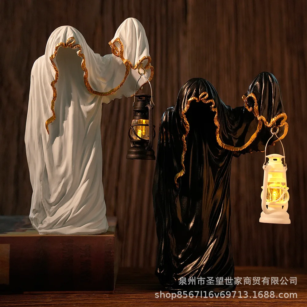 

American-Style Ghost Wizard Lantern Dark and Mysterious Black-Clad Figure Desktop Halloween Creative Decorative Display Gifts