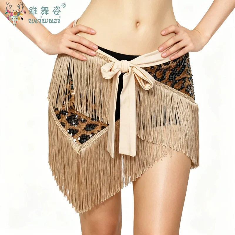 Homemade Latin Dance Waist Chain for Women's Leopard Print Tassel Triangular Hip Scarf Adult Jazz Street Dance Practice Belt