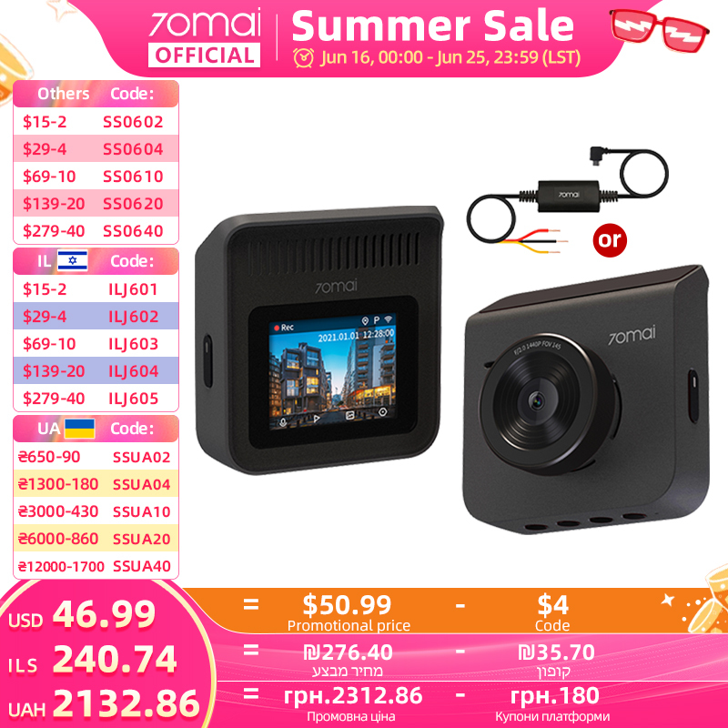 70mai Dash Cam A400 1440P Image 145° FOV Car DVR 70mai A400 Car Recorder Support Rear Cam 24H Parking Mode