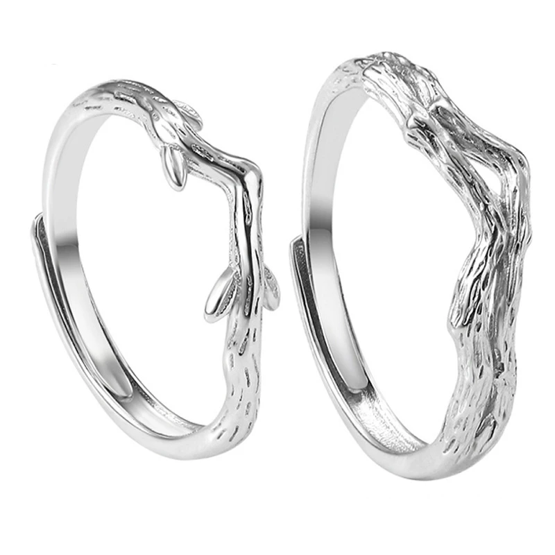 

New 925 Silver Plated Couple Rings For Lovers Love Adjustable Twigs Ring Women Men Anniversary Best Jewelry Accessories Gifts