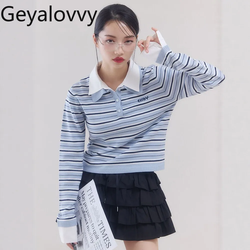 

Causal Fashion Pullover Sweater Simple Faux Two-piece Shirt Collar Long Sleeve Knit Top for Women Autumn/winter 2026 New