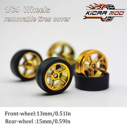 1/64 Model Car Wheels with Rubber Detachable Tires Large Size Refitting Parts for Hot Wheels Matchbox D:13mm+15mm 1 Set