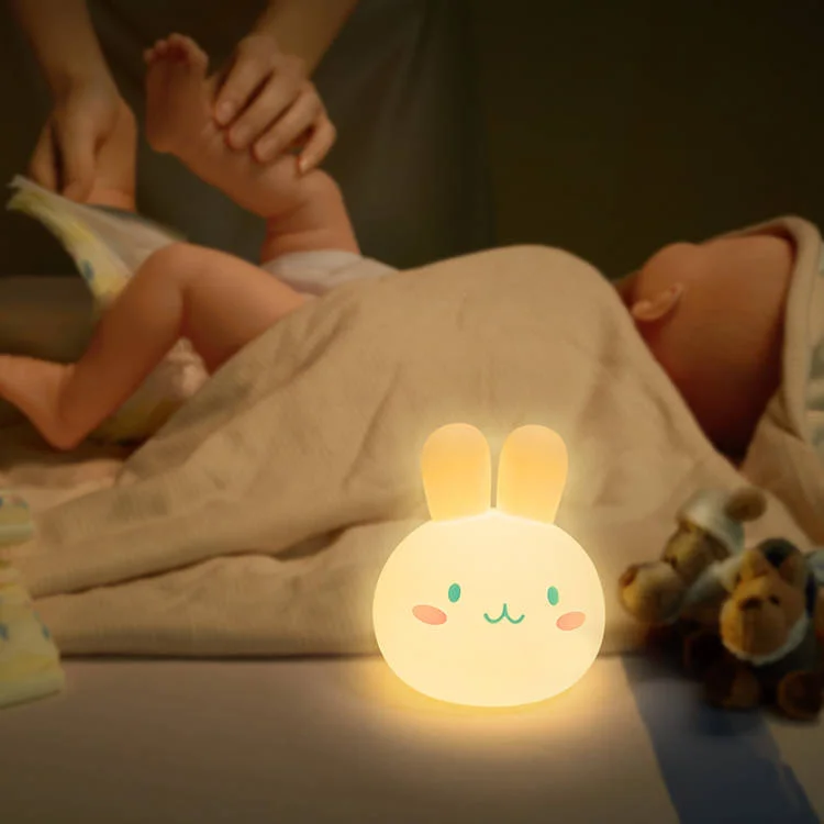 Bedside cartoon night light, silly and cute rabbit ice cream sleep light, multi-color eye protection bedroom light, silicone she