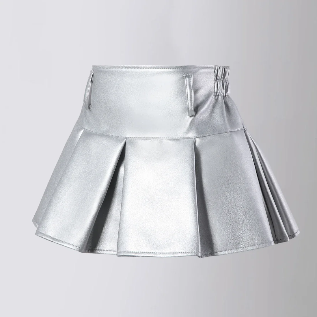 

Girls Leather Skirts Silver Color PU Autumn Winter High Waist A-line Short Skirt Teen Kids Clothes Fashion Group Dance Skirtlet