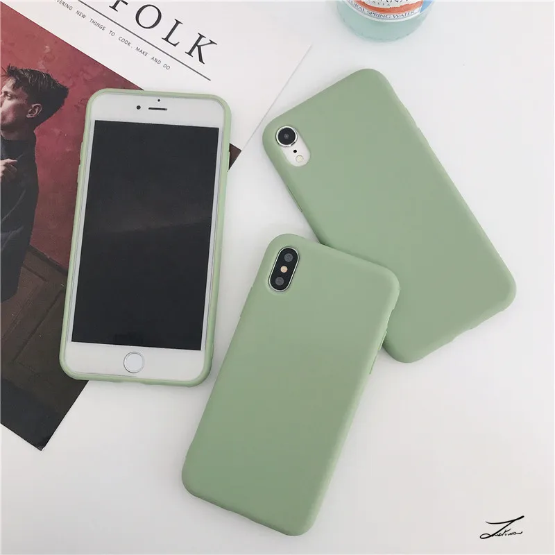 Matcha green Phone Case For iphone 11 12 Pro XS Max XR X 8 7 6S 6 Plus SE 2020 Silicone Cases Solid Color Soft Back Cover