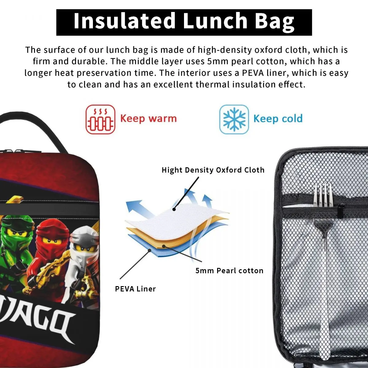 Custom Phantoms N-Ninjagos Insulated Lunch Bag for Women Portable Adventure Movie Cooler Thermal Lunch Tote Office Work School view 4
