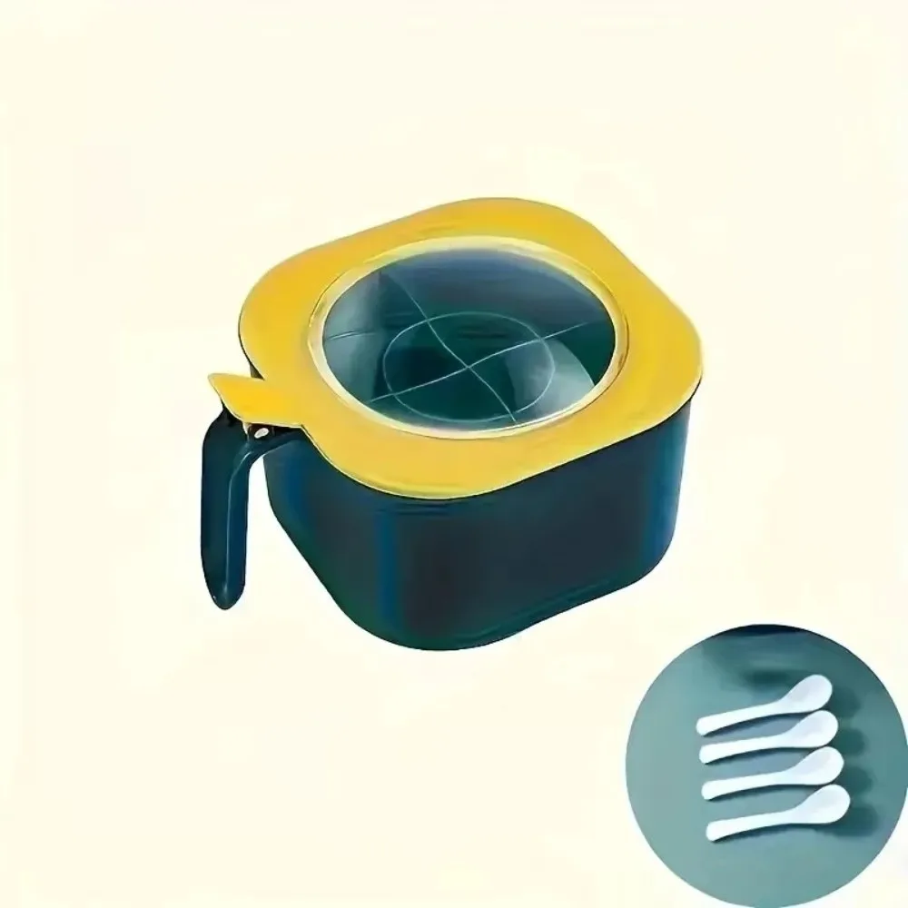 

4-In-1 Seasoning Box with a Lid Large Capacity Salt Containers Kitchen Gadgets with Four Spoons Seasoning Jar Home Kitchen