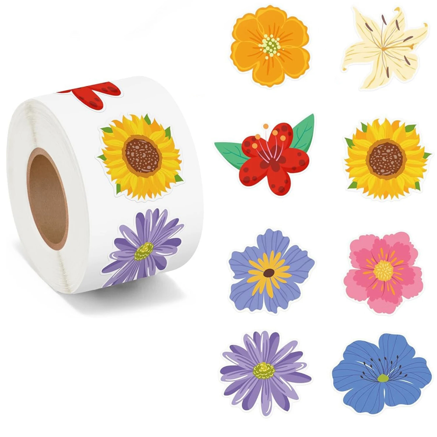 

100-500pcs Cute Cartoon Flower Stickers Reward Sticker Round Flower Seal Labels For Journal Handmade Gift Packaging Decor Kids