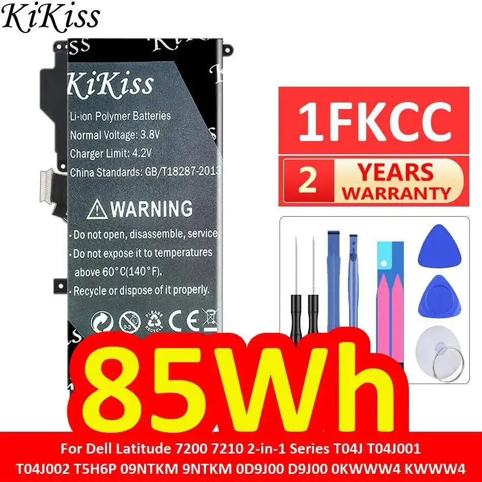 Battery 1FKCC 85Wh For Dell Latitude 7200 7210 2-IN-1 Series T04J T04J001 T04J002 T5H6P 09NTKM 9NTKM 0D9J00 D9J00 0KWWW4 KWWW4