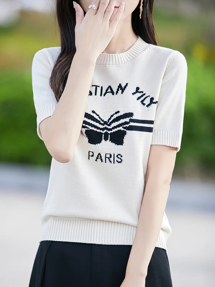 Ранняя весна 2025, женская круглая футболка Ne High End с вышивкой букв, повседневная свободная посадка, мягкий топ ort Sve