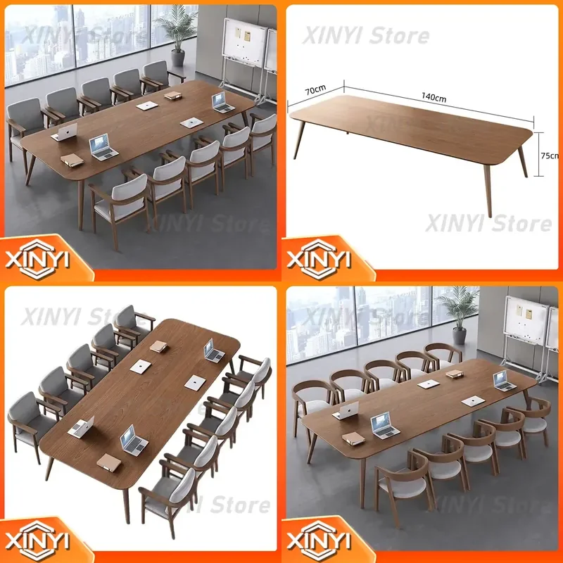 Solid Wood Conference Table for Office Desk Rectangular Modern Large Workbench Commercial Meeting Table Plank Wooden Desk for