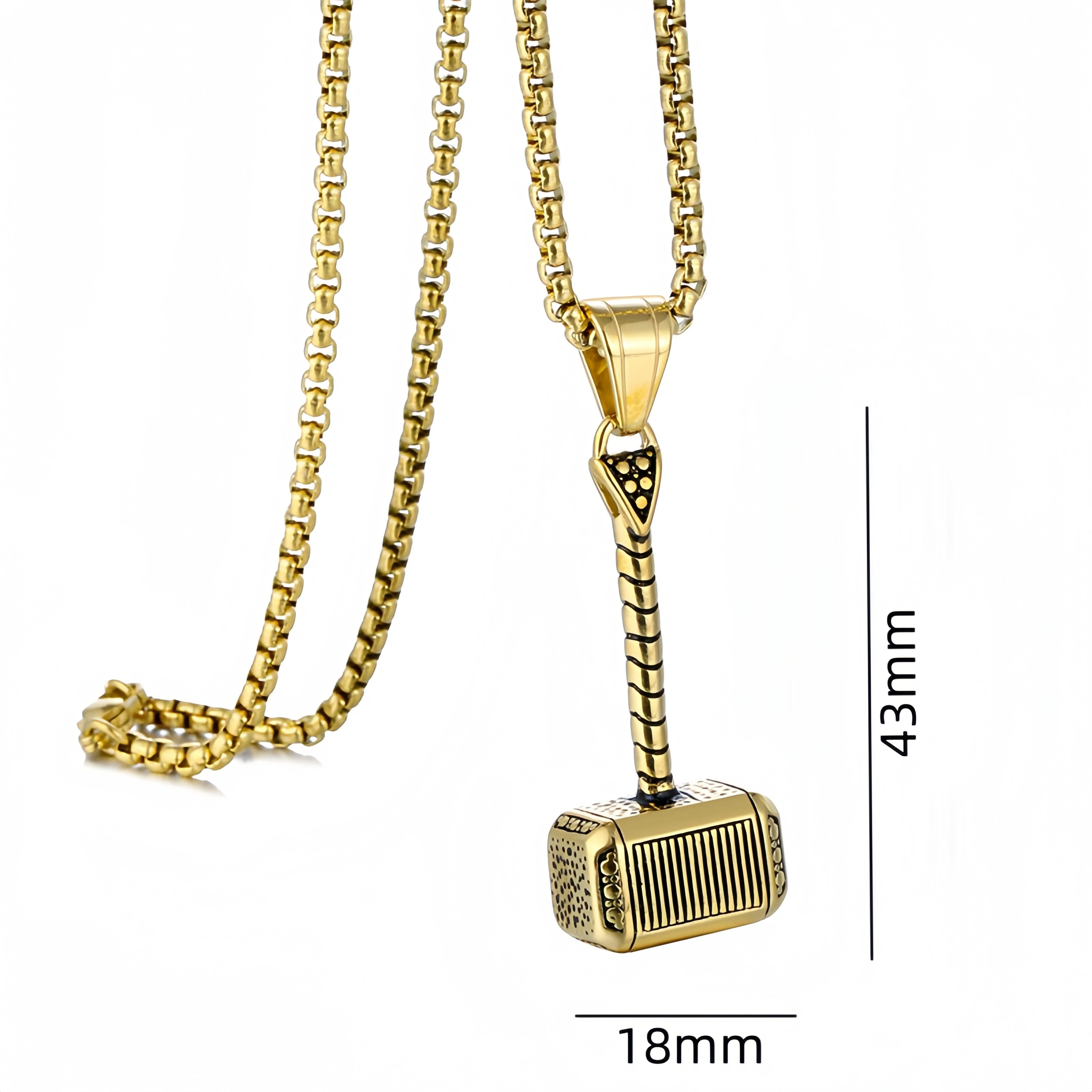 Hip Hop Rock Film Thor Hammer Necklace Pendant Gold Silver Color  Stainless Steel Jewelry Male Jewelry