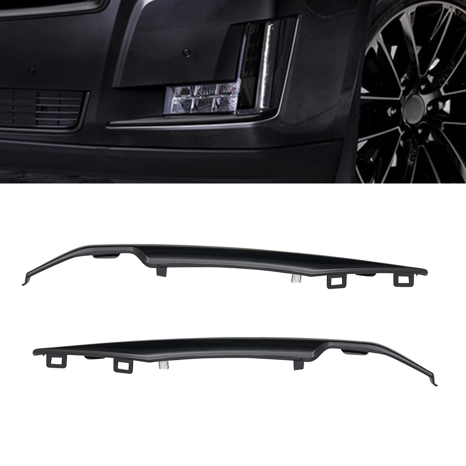 

Pair of Front Bumper Trim Molding Cover, Compatible with 2015 2016-2020 Cadillac Escalade & ESV, PP Black Exterior Accessories