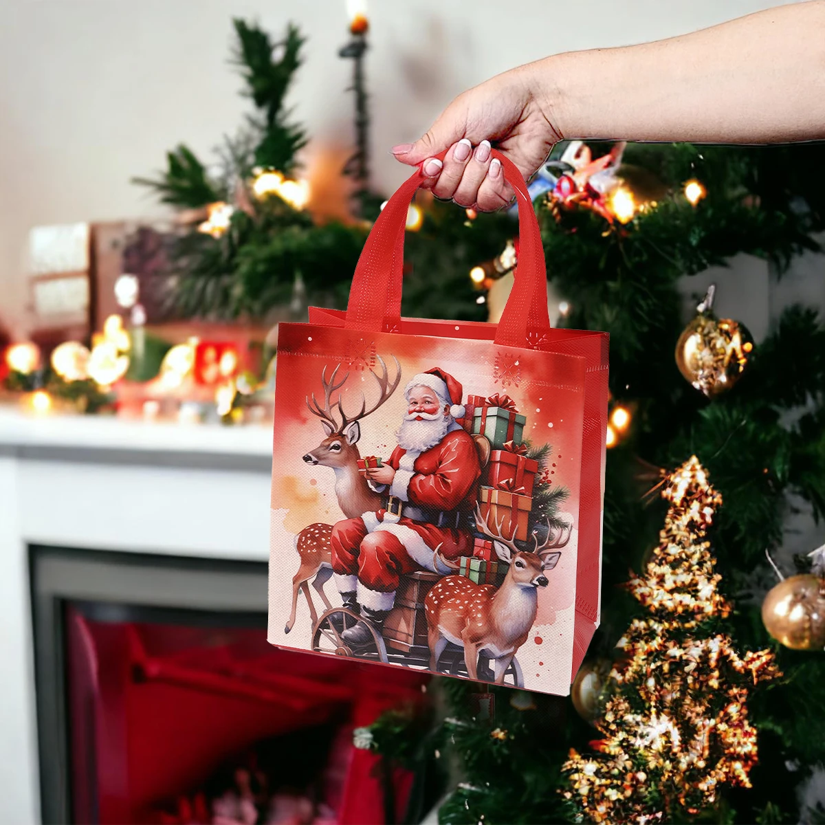 8 Stück Frohe Weihnachten Geschenktüten Vlies Frohe Weihnachten Tragetaschen Geschenke Verpackung Einkaufen Liefert 2025 Weihnachten Party Dekoration – Detail 2