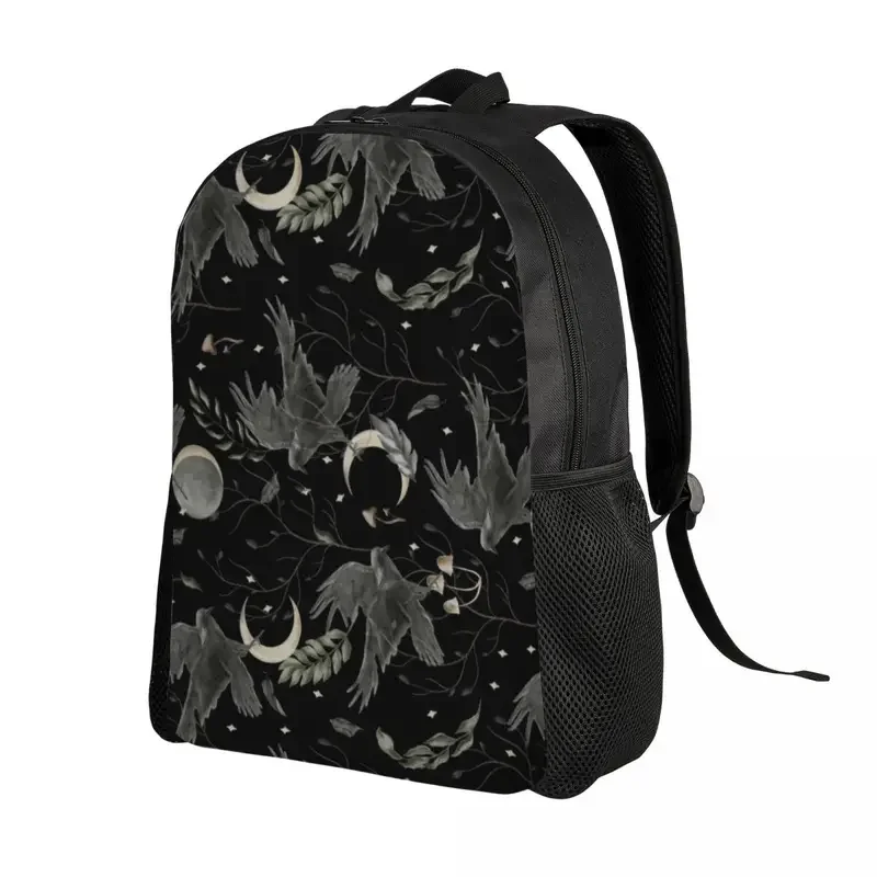 Customized Crow Moon Backpacks for Men Women Waterproof School College Halloween Spooky Witch Bag Print Bookbag