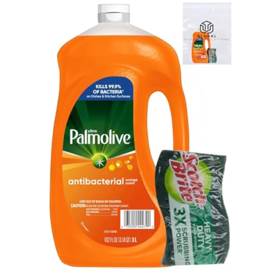 Ultra Palmolive Antibacterial Dishwashing Liquid Dish Soap Orange Scent, Refill 102 Fl. Oz. Kills 99.9% of Bacteria, bundled wi