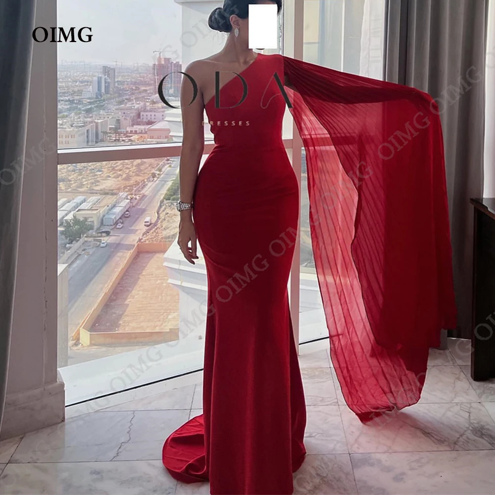 

OIMG Modest Red Arabic Women Formal Event Evening Dresses Mermaid Chiffon Dubai Long Vintage Club Night Prom Gowns Dress