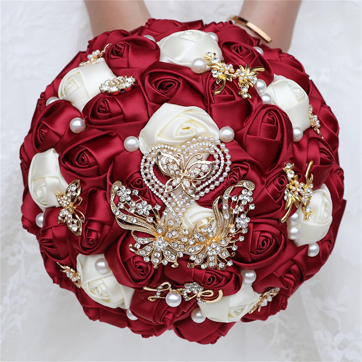 Diamant Bouquet Band Rose Bouquet Luxus Strass Perle Dekoration Braut Hochzeit Ball DIY handgemachte Bouquetw307