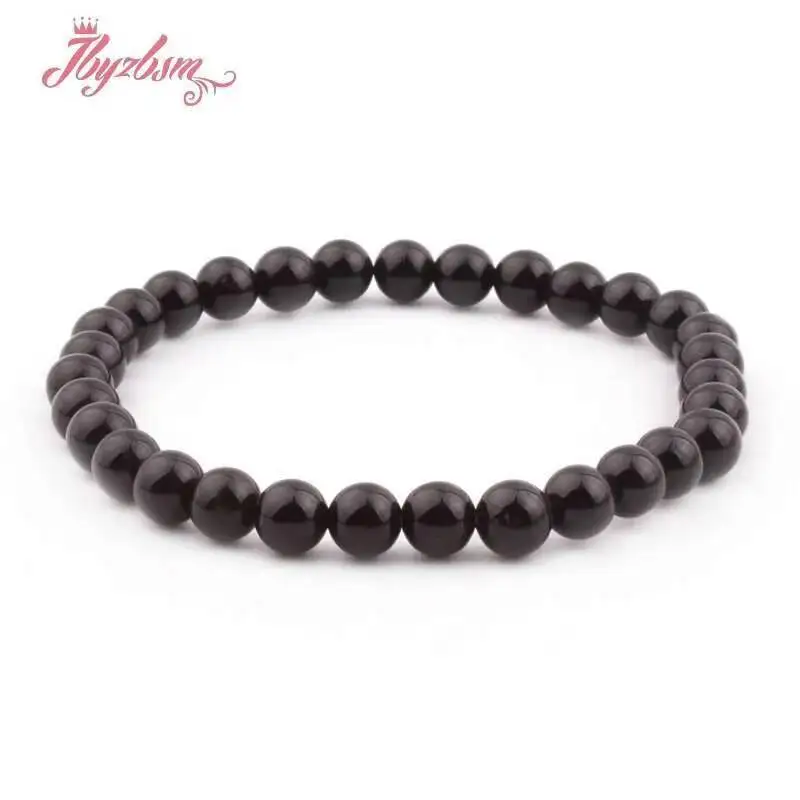 

Natural Tourmaline Round Shape Stone Beads Handmade Beaded For Women Men Gift Elastic Bangle Bracelet 7Inches 6/8/10mm