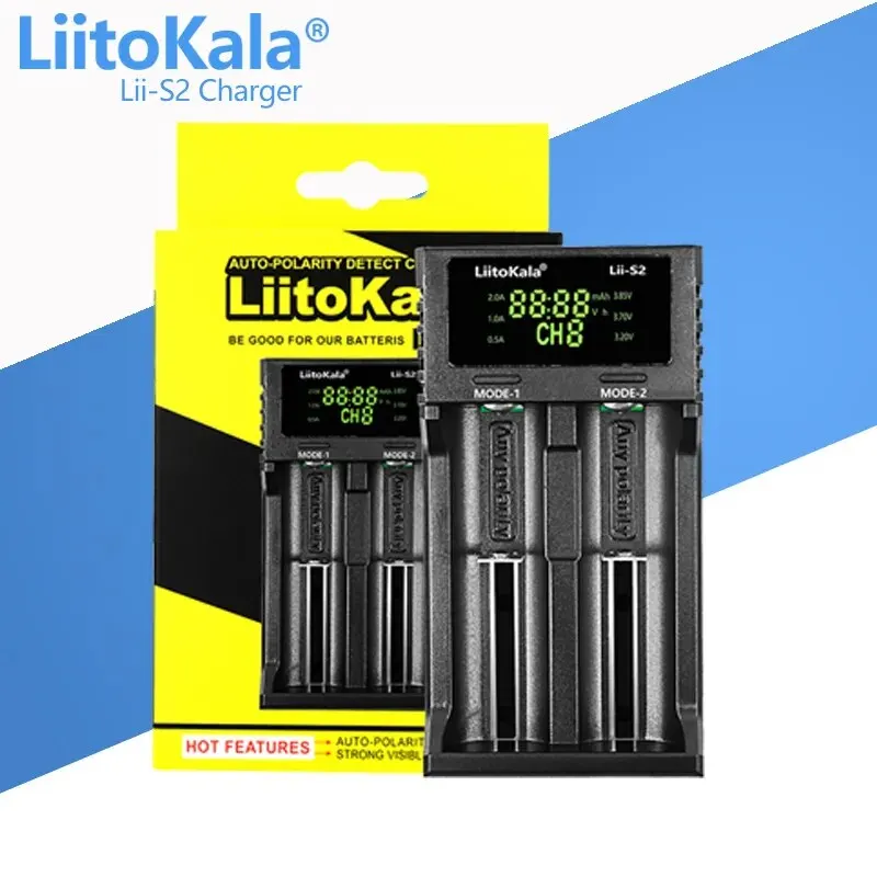 LiitoKala Lii-S2 Battery Charger Auto-polarity Detection For 18650 26650 16340 18350 10400 14500 AA AAA Li-ion Batteries