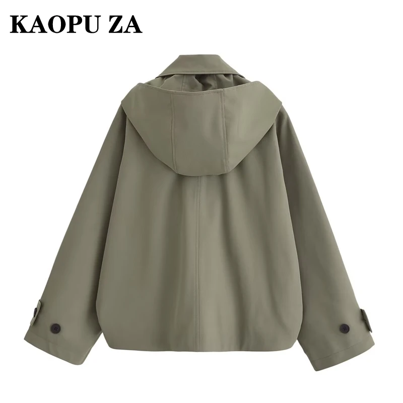 KAOPU ZA 2024 New Autumn Women\'s Fashion Trench Coat Solid Turn-Down Collar Long Sleeve Casual Windbreaker Coat