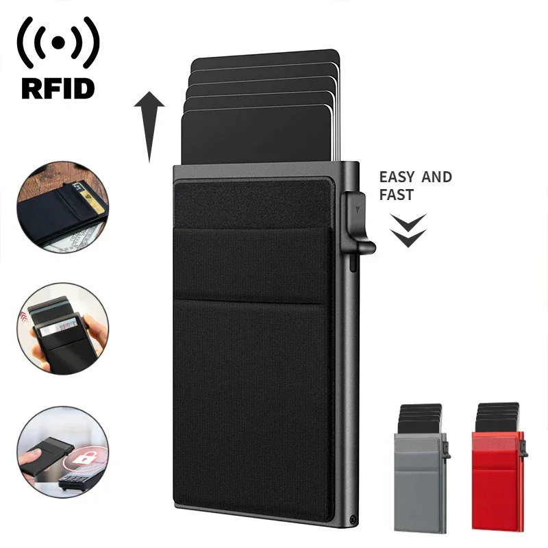

Rfid Smart Credit Card Holder Metal Thin Slim Men Wallet Women Wallets Pop Up Minimalist Wallet Black Metal Bank Cardholder Case