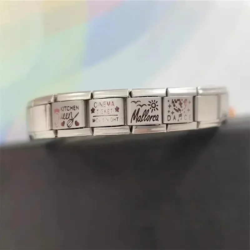 2024 New Women Music Cooking Dance Games Charms Italian Links Charms 9mm Laser Bracelet  Stainless Steel Making Jewelry