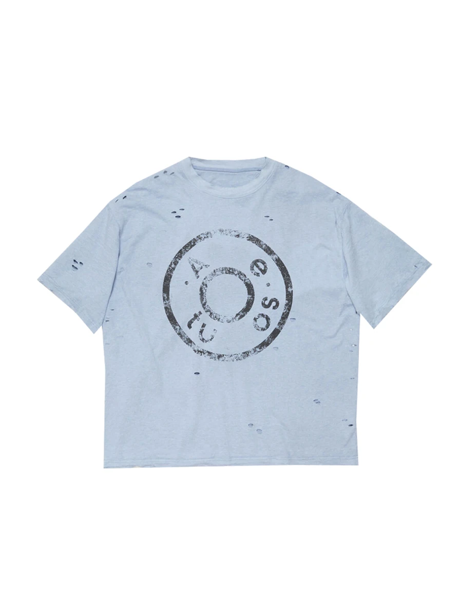 

Vintage Pure Cotton Men's T-irt Button Bae Print Loose Casual High Street ort Sve Youth Faion Breathable Summer Top