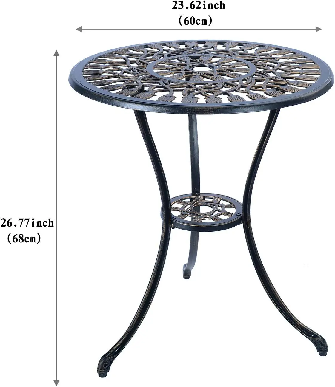 Cast Aluminum Bistro Set, Outdoor Patio Furniture Set, Balcony Garden Yard Table And Chairs, Weather Resistant Anti Rust Tulip Pattern Design, Antique Copper 3 Piece Set