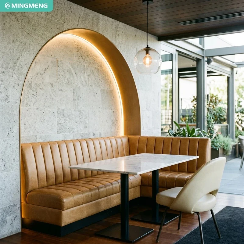 Modern Commercial Dining Furniture Custom Corner Leather Booth Seating Marble Dining Table Set for Restaurant Project