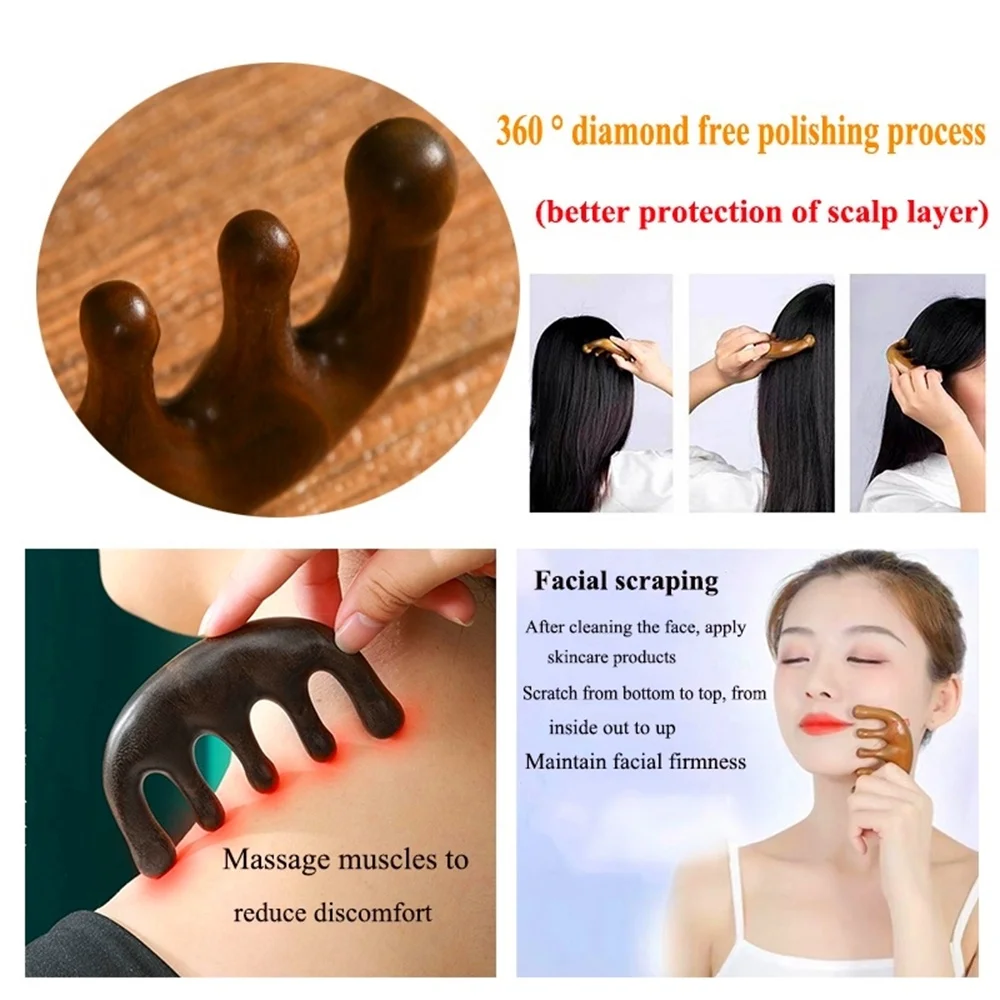 Sandalwood Comb Head Massage Men Women Scraping Dredging Meridian Massage Comb