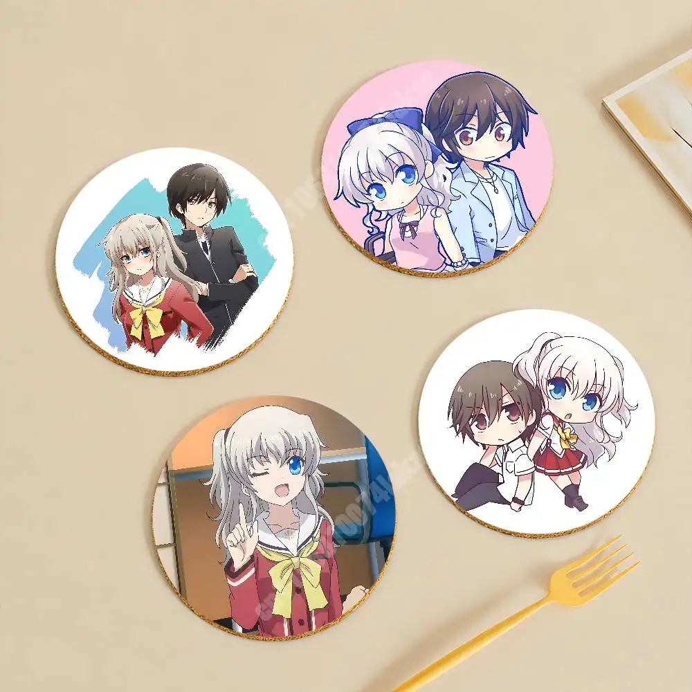 

Charlotte Tomori Nao & Otosaka Yuu Wooden Cup Mat Cappuccino Vodka Juice Water Coaster for Flower Shop