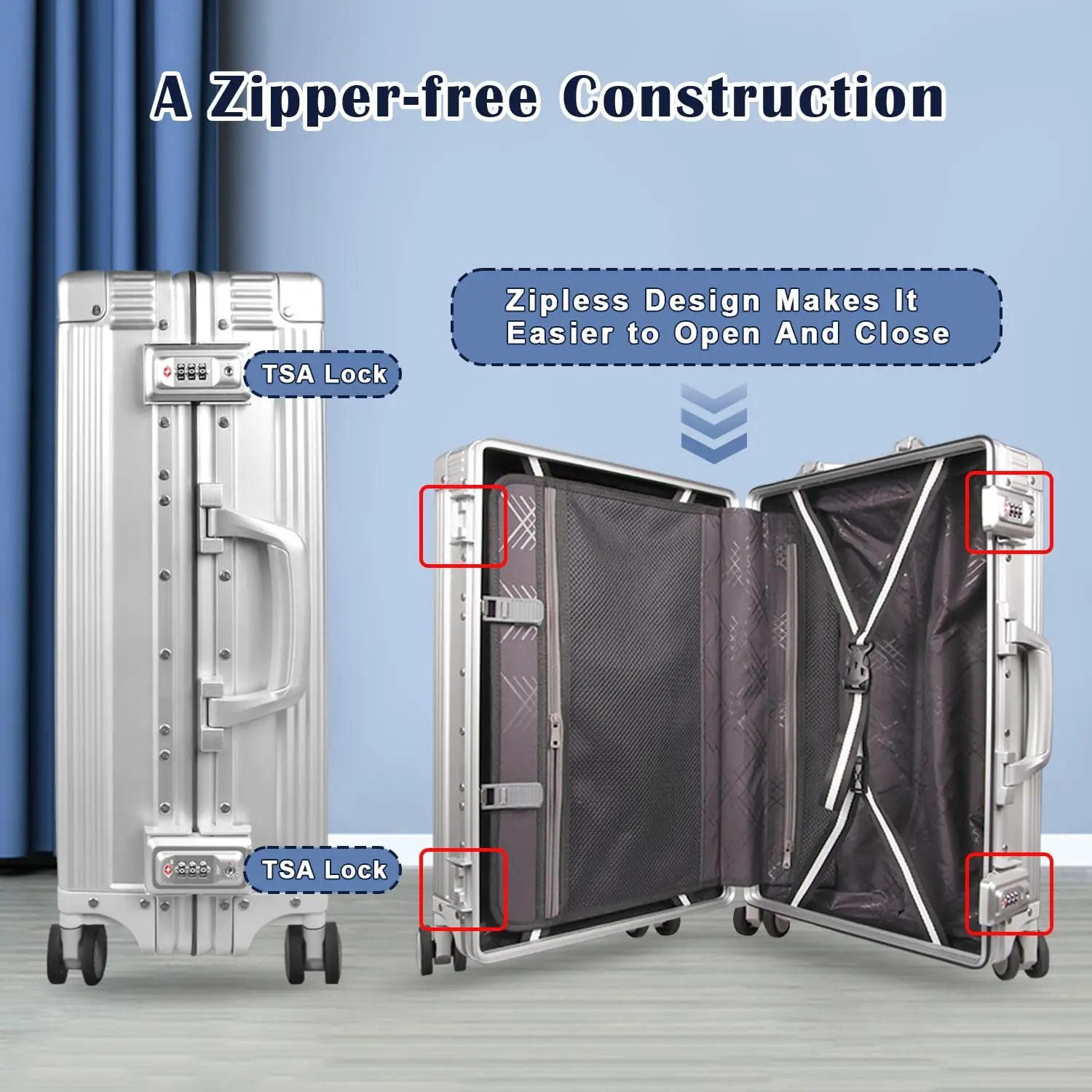 Dominox-Todo O Alumínio Carry On Bagagem, Hard Shell Mala para Viagem, Zipperless Bagagem Verificada