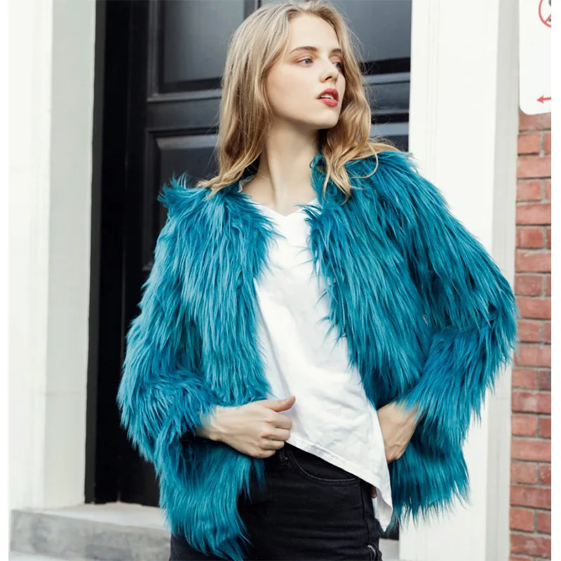 

Autumn Winter 10 Colors Faux Fur Coat and Jackets Women Casual Warm Round Neck Fluffy Fur Coats Female