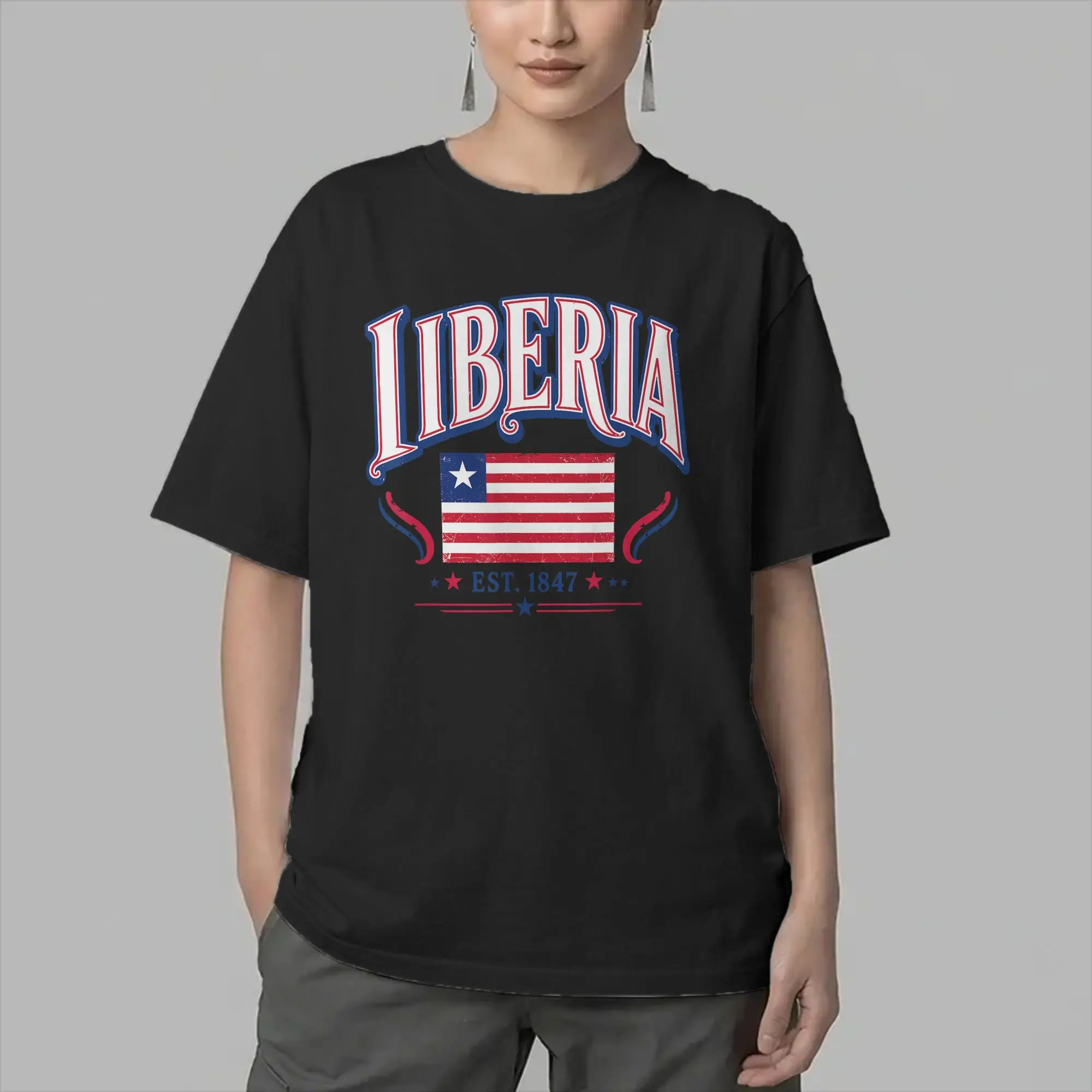 Hipster Liberia Est 1847 Independence Day  T-Shirt Men Crewneck 100% Cotton T Shirt  Short Sleeve Tees Adult Tops