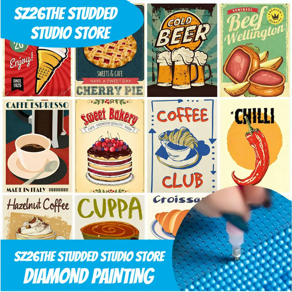 

Sz26Сшитый набор для алмазной живописи «сделай сам», вкусная еда, постер, алмазная вышивка, торт, пиво, полный комплект, изображение страз