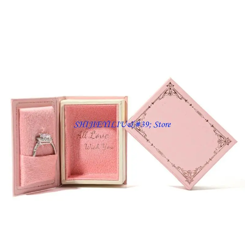 E21F Creative Book Shaped Designs Sturdy Lint Jewelry Storage Case Portable for Rings Pendant and Earring Storage Solution