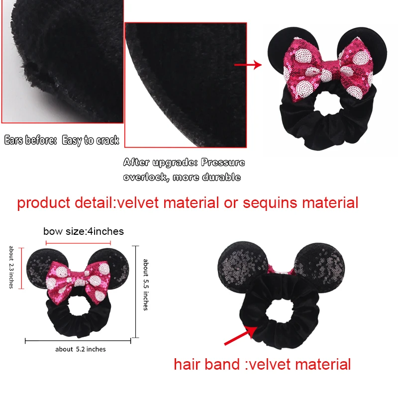 New Disney Mouse Ears Hair Scrunchies Sequins 4\