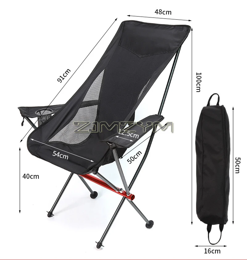 High Back Camping Chair, Portable Folding Chair with Cup Holder, Arm Rest, & Carry Bag; Supports up to 150kg, Black/Gray/Beige