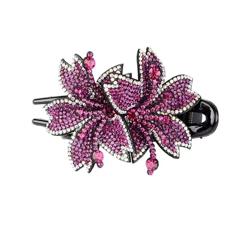 Korean Shiny Rhinestone Hairpin Flower Leaf Duckbill Hair Claws Retro Hair Clips Accessories For Women Crystal Ponytail Headwear