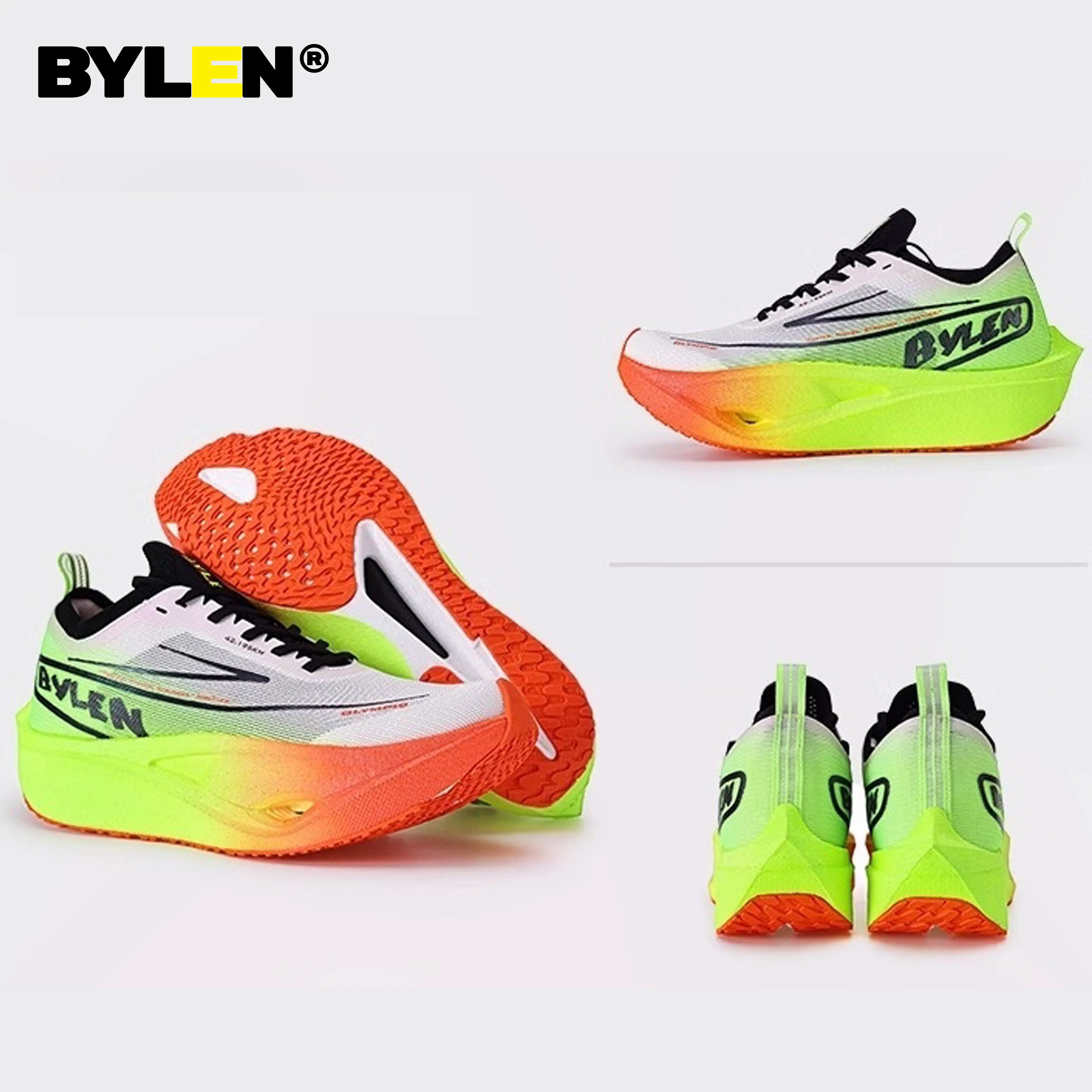 BYLEN Men Women Full Palm Carbon Plate Racing Running Shoes Shock-Absorbing Racing Physical Test Training Male Sneakers